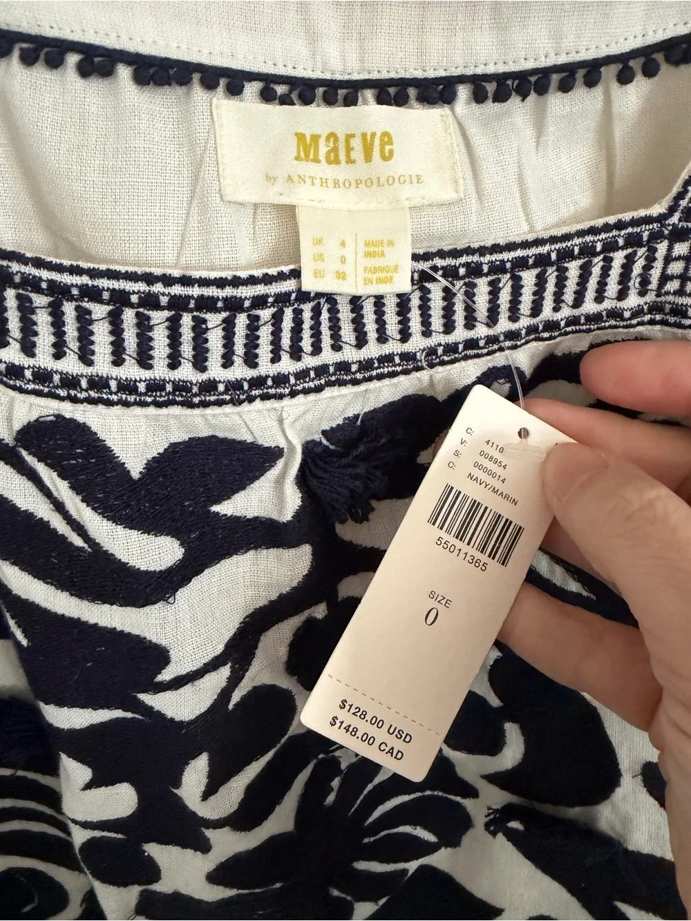 NWT Maeve by Anthropologie Liyah Embroidered Peasant Blouse